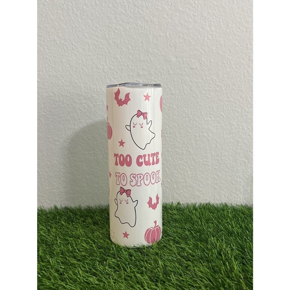 Too‎ Cute To Spook 20oz Spooky Pink Ghosts Pumpkins BatsTumbler Lid StrawCleaner